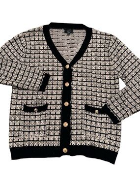 🖤✨Vici Women’s Black & Cream Textured Cardigan Sweater w/ Gold Buttons | L
